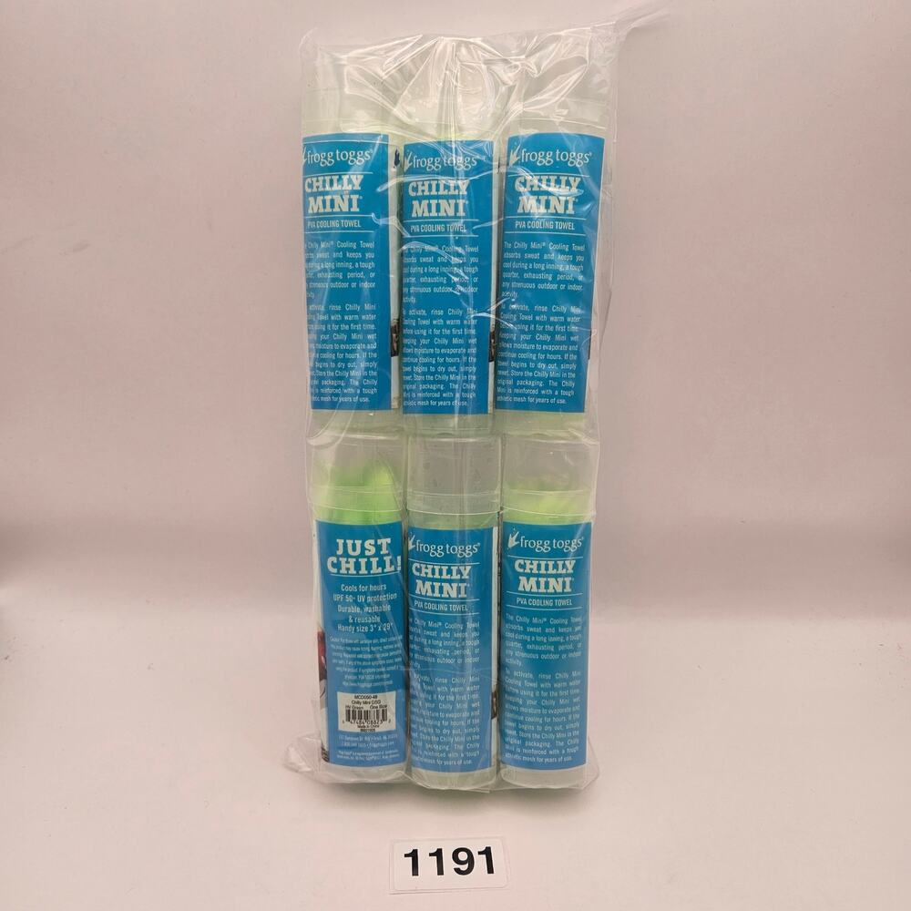 FROGG TOGGS CHILLY MINI GREEN COOLING NECK TOWELS 6 INDIVIDUAL CASED 29"X3"